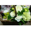 静岡県静岡市駿河区ブルーメン　セイビの花　フラワーアレンジ（白・グリーン） エッセンシャルオイル・バスソルトセット